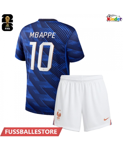 Günstige Frankreich Kylian Mbappe #10 Heimtrikotsatz Kinder WM 2026 Kurzarm (+ Kurze Hosen)